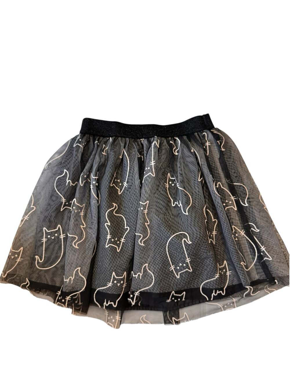 CAT & JACK Cat Print Tulle Black Pull On Twirl Skirt Medium 7/8 Spooky Party